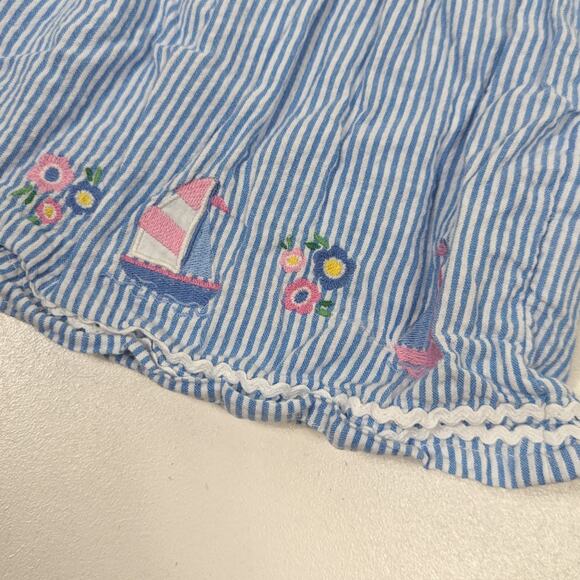 Jojo Maman Bebe Top Girls Size 18-24m Blue Stripe Sailboat Smocked - Picture 3 of 6